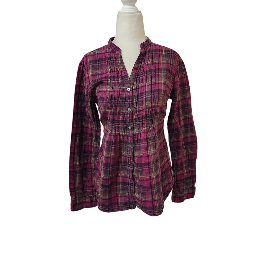 Converse One Star Purple Black Plaid Fitted Pleated Flannel Women's Small